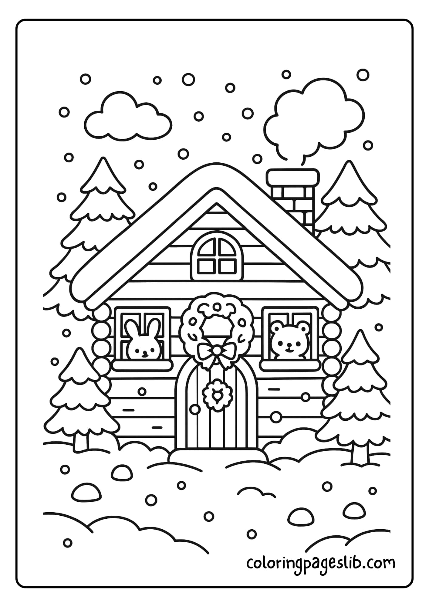 A cozy log cabin in the snowy woods