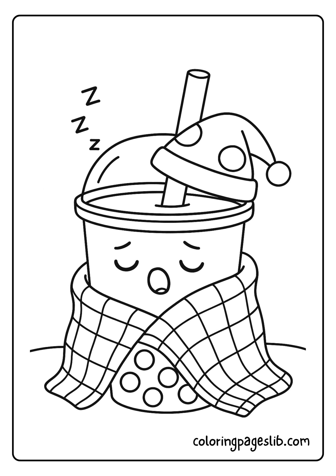 A sleepy bubble tea cup with closed eyes