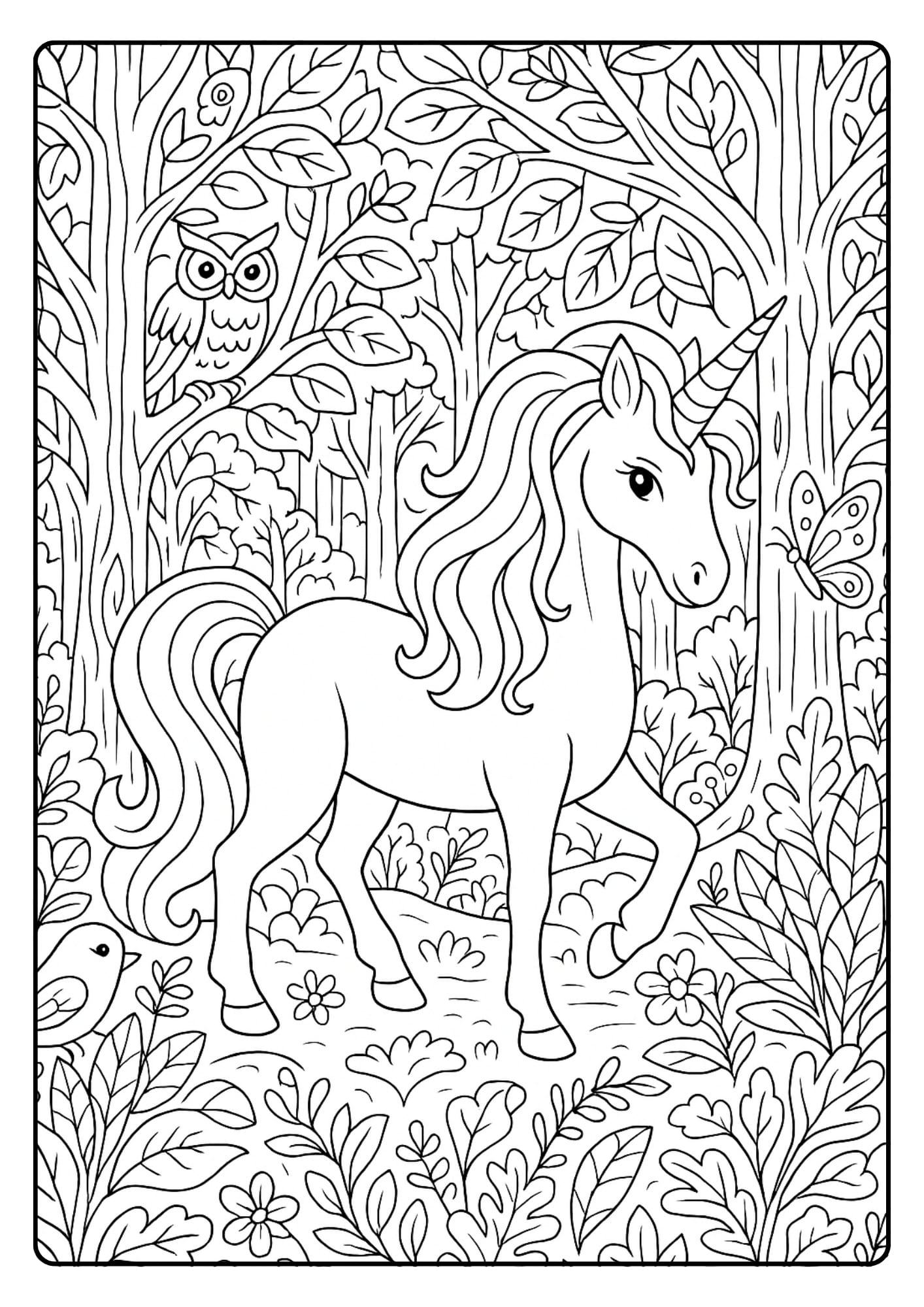 Adult Coloring Pages Unicorn – Enchanted Forest Unicorn Scene