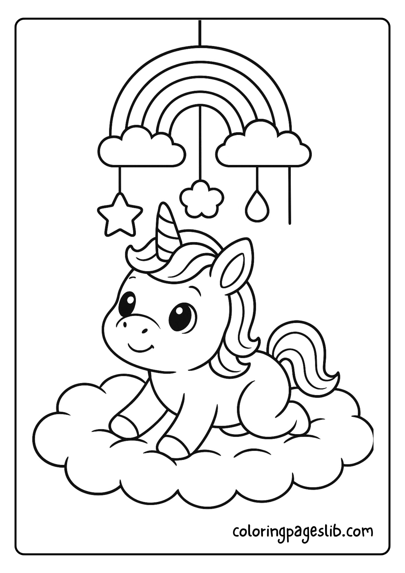 Baby Rainbow Unicorn Coloring Pages – Crawling Under a Rainbow Mobile