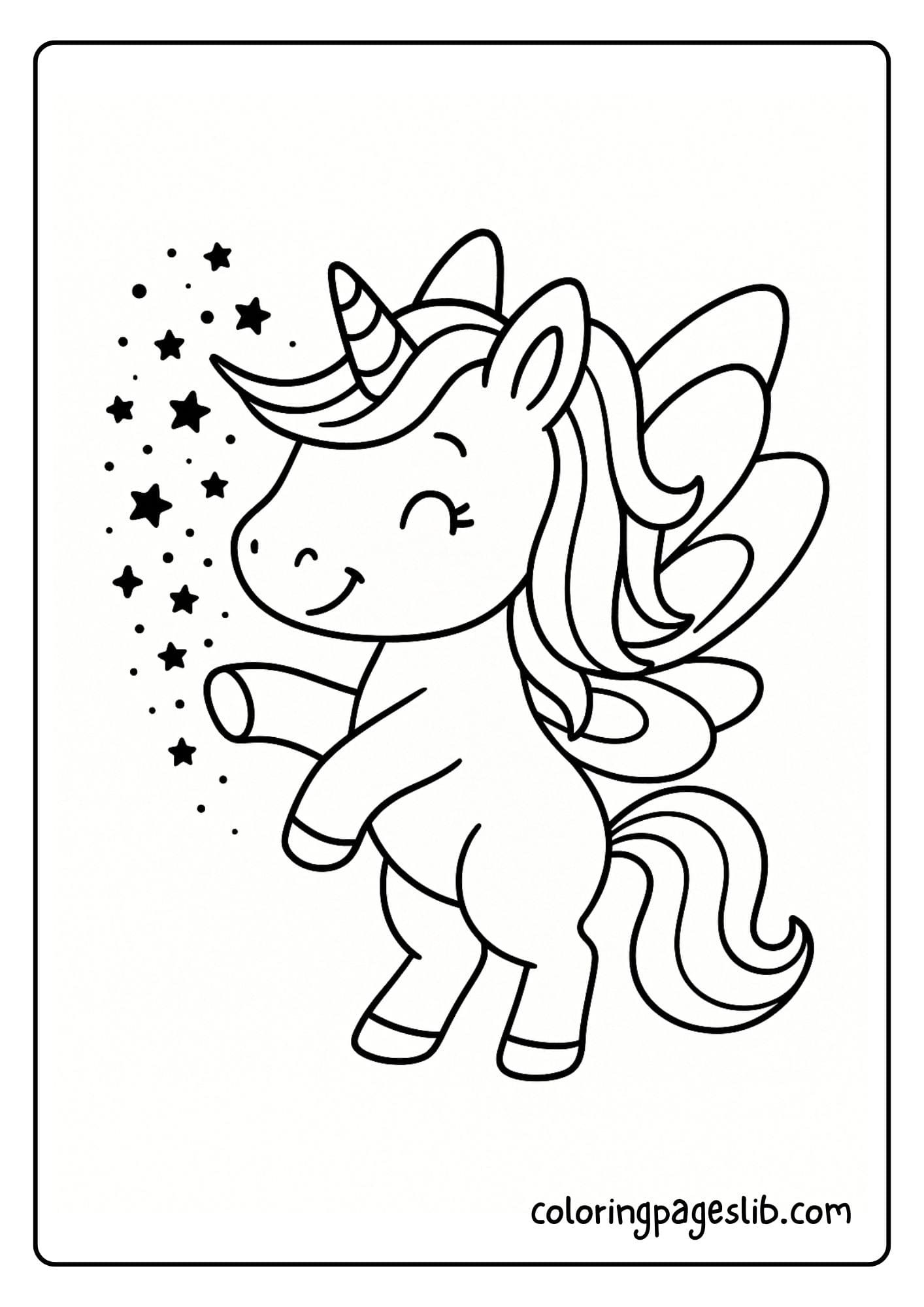 Baby unicorn fairy sprinkling magic dust from its horn