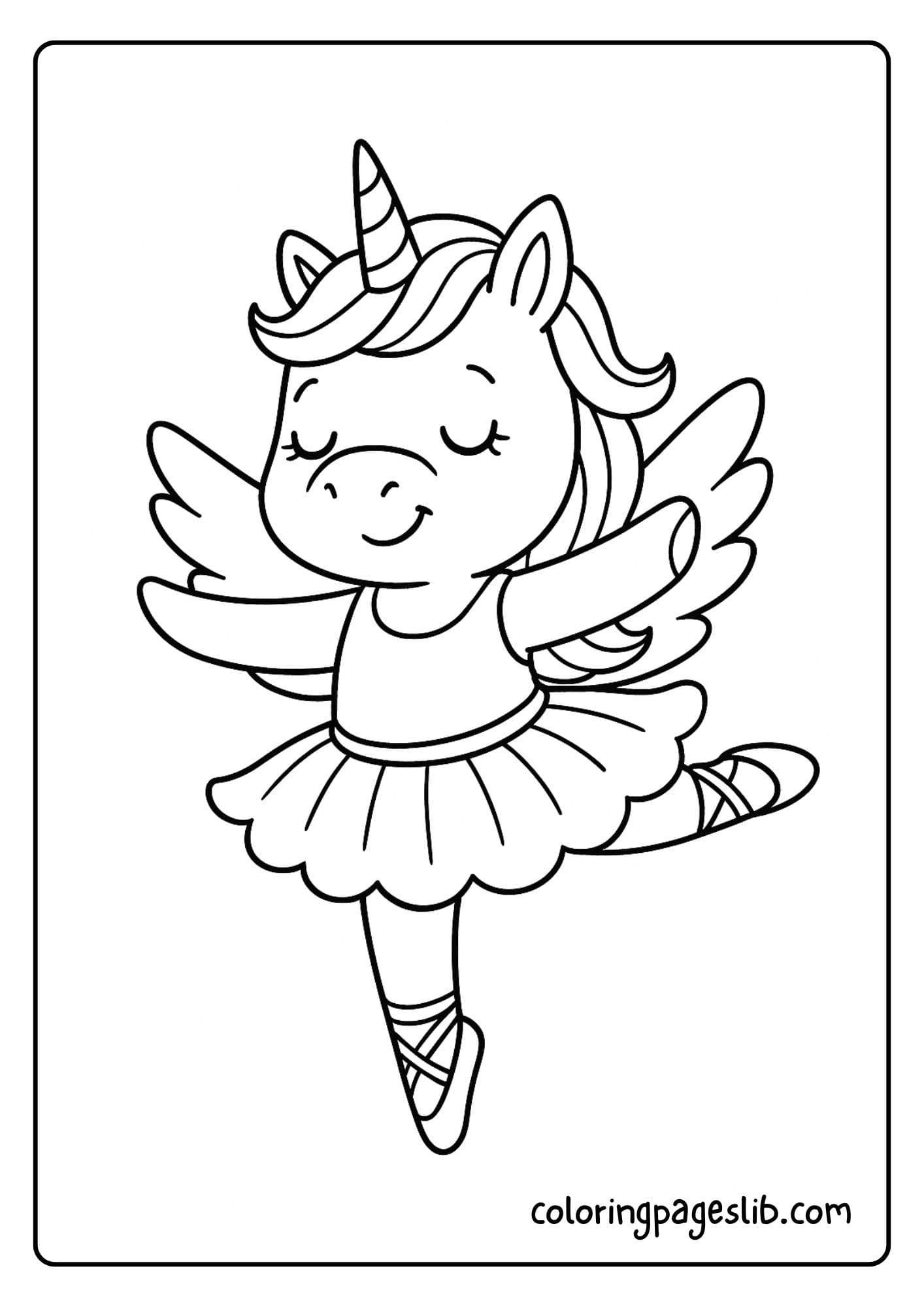 Ballerina unicorn floating with magical wings mid-dance