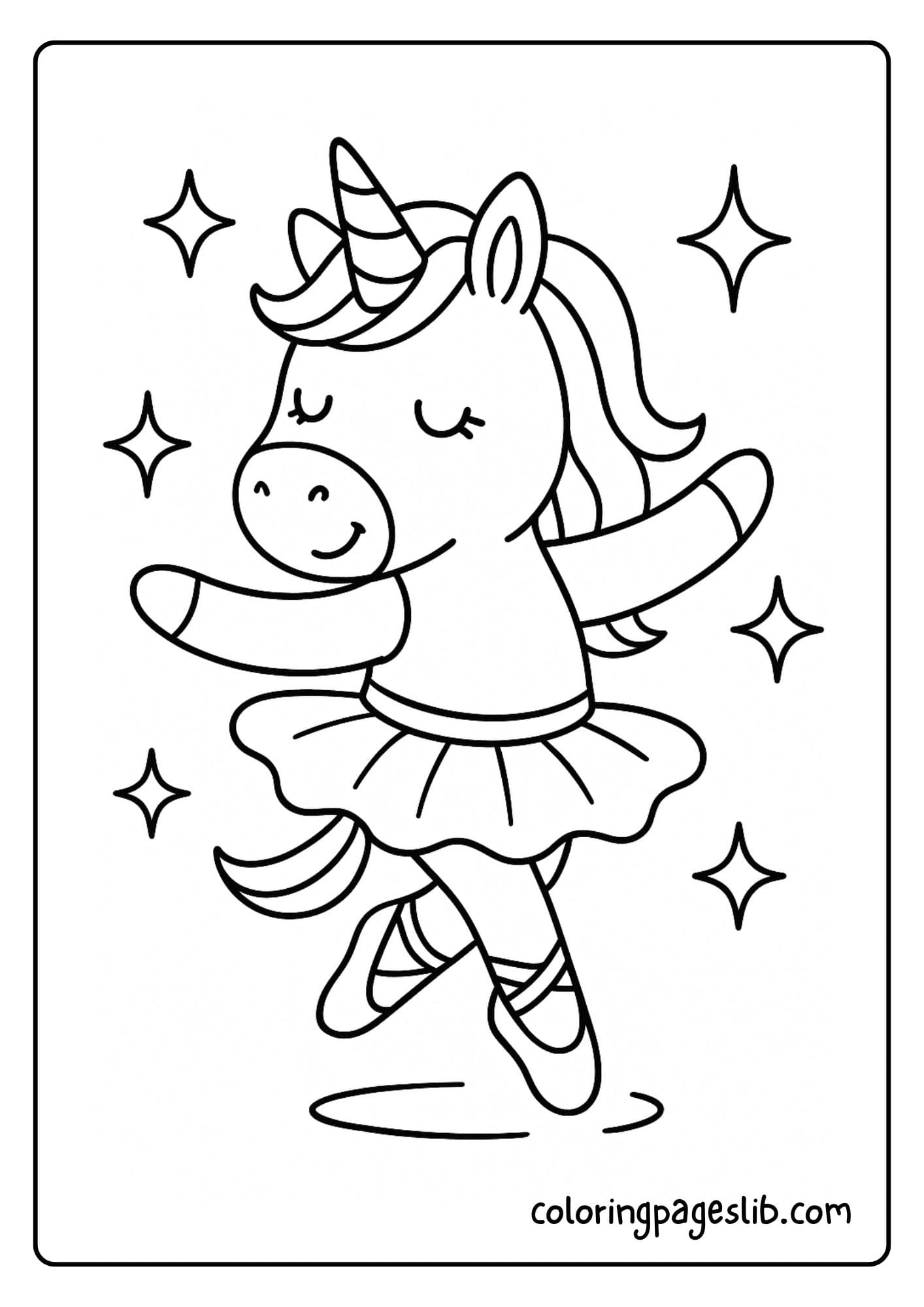 Ballerina unicorn spinning with sparkles around