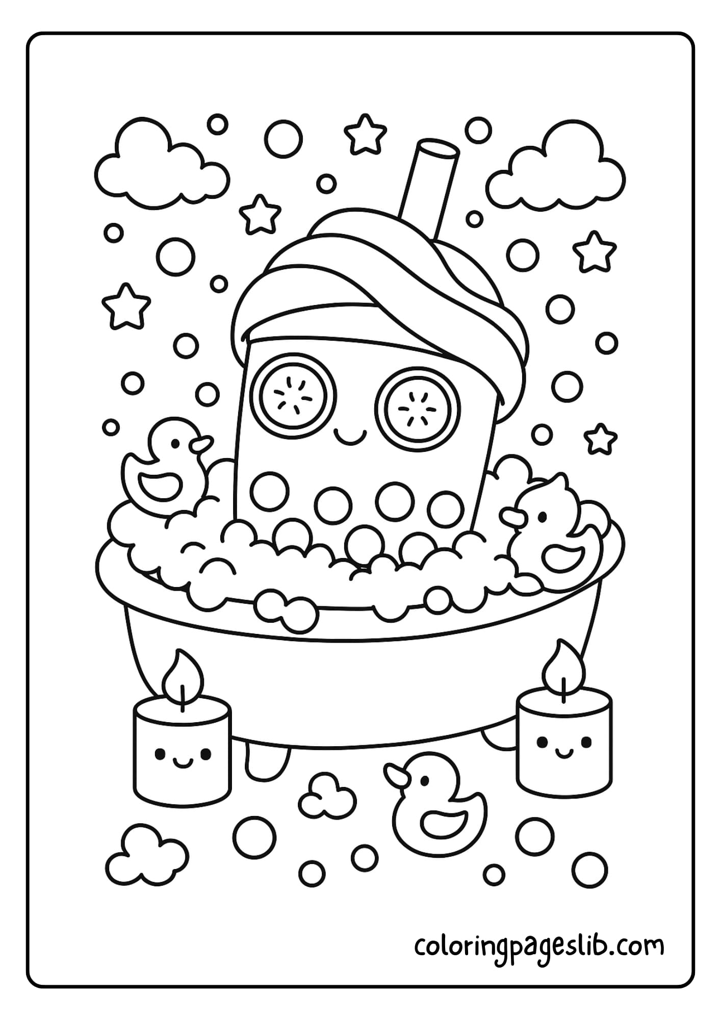 Bubble tea in a bubble bath with a rubber duck