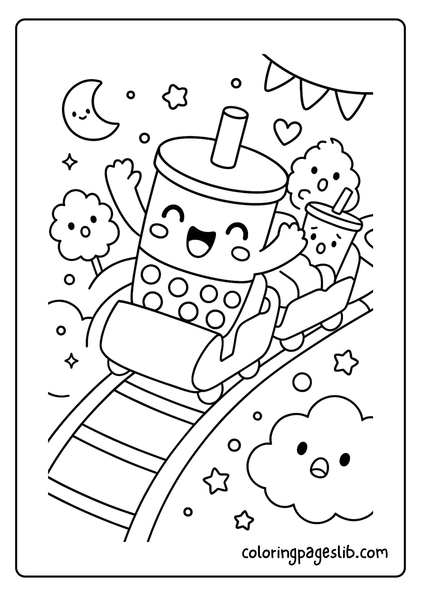 Bubble tea on a roller coaster with excited expression