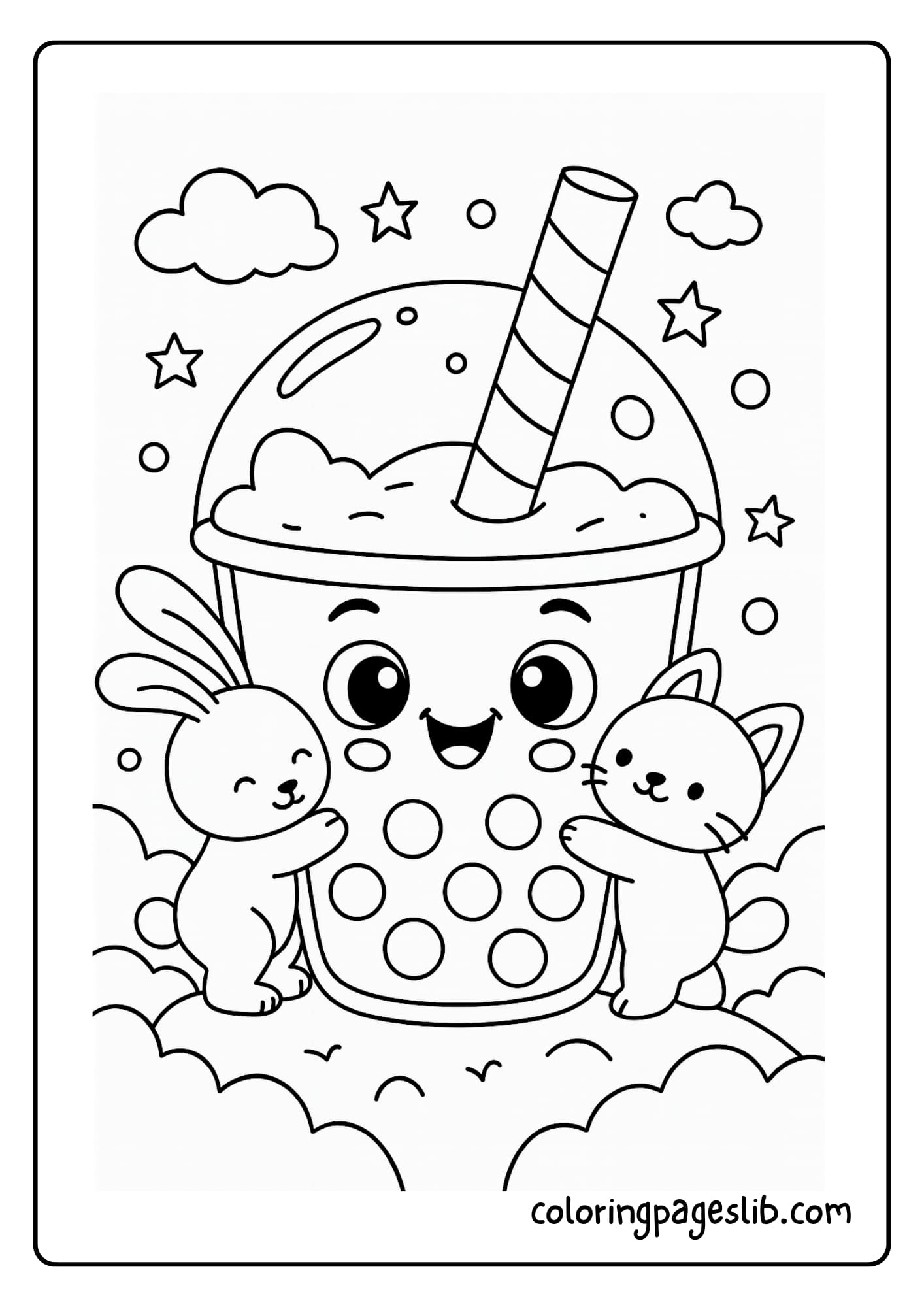 Bubble tea with rabbit and kitten