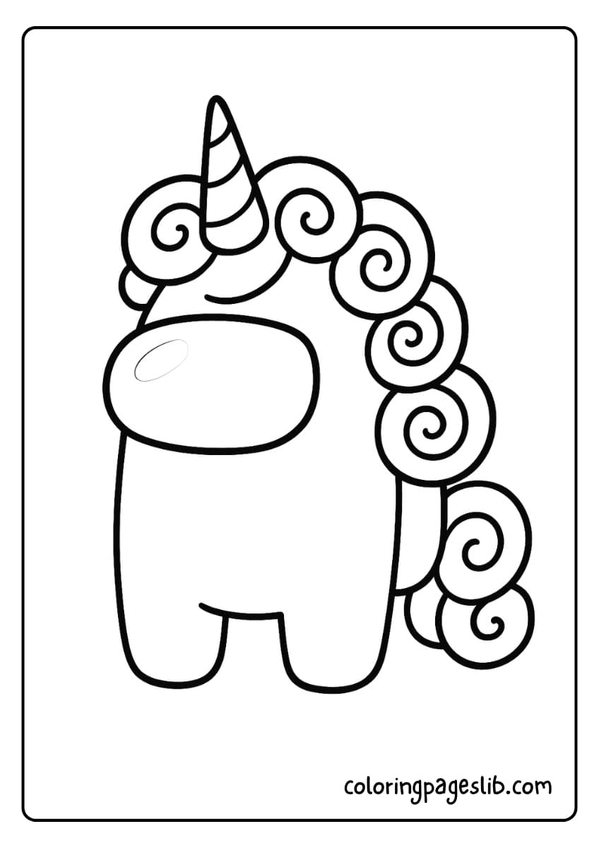 Bubblegum Mane – Among Us Unicorn Coloring Pages