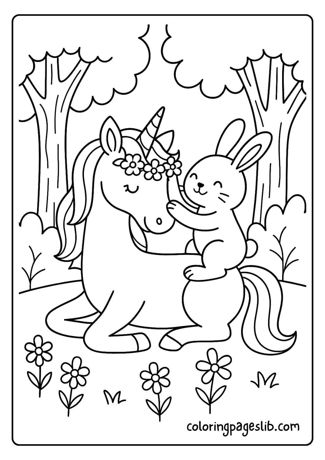 Bunny Giving the Unicorn a Flower Crown