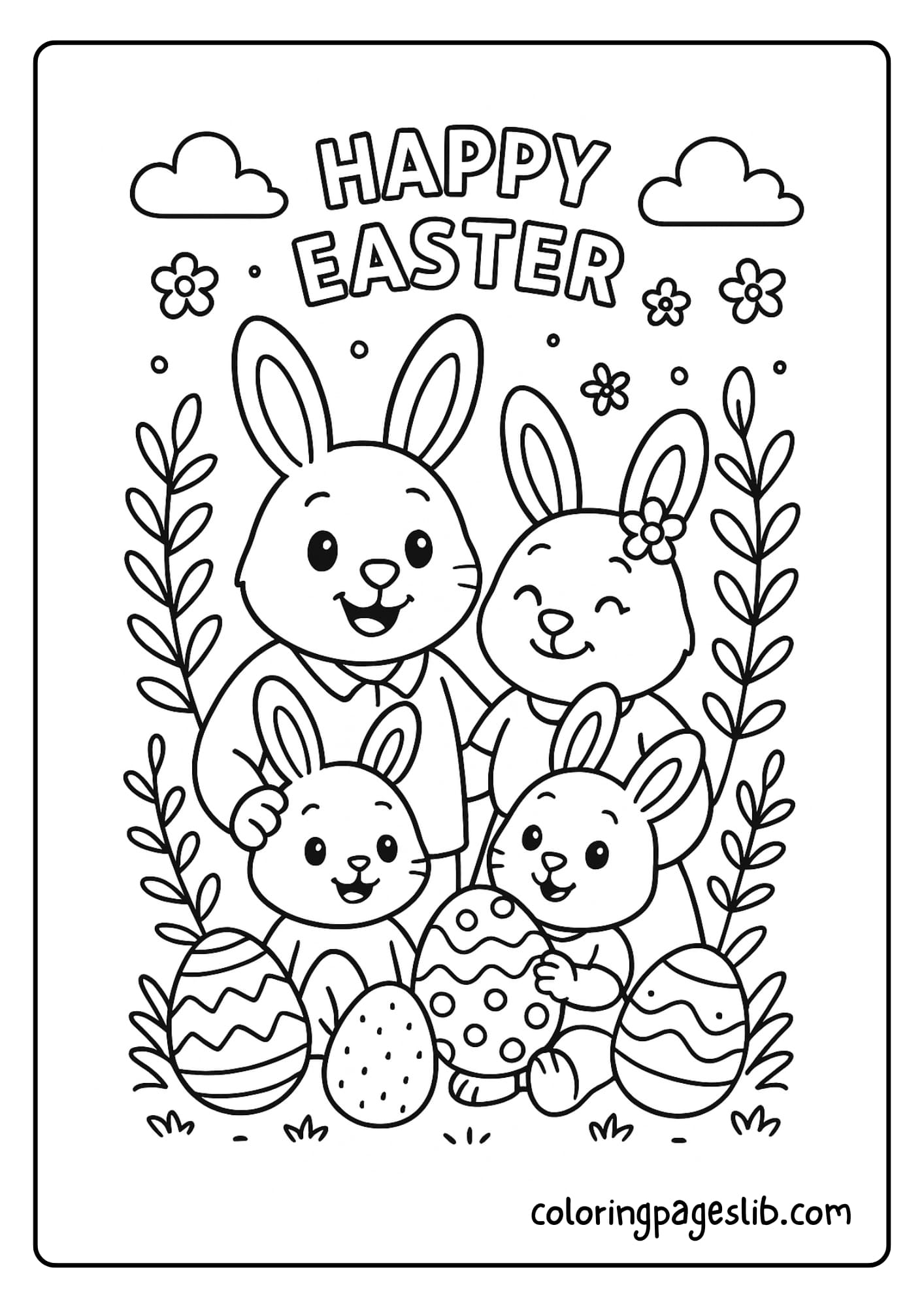 Bunny family celebrating Easter