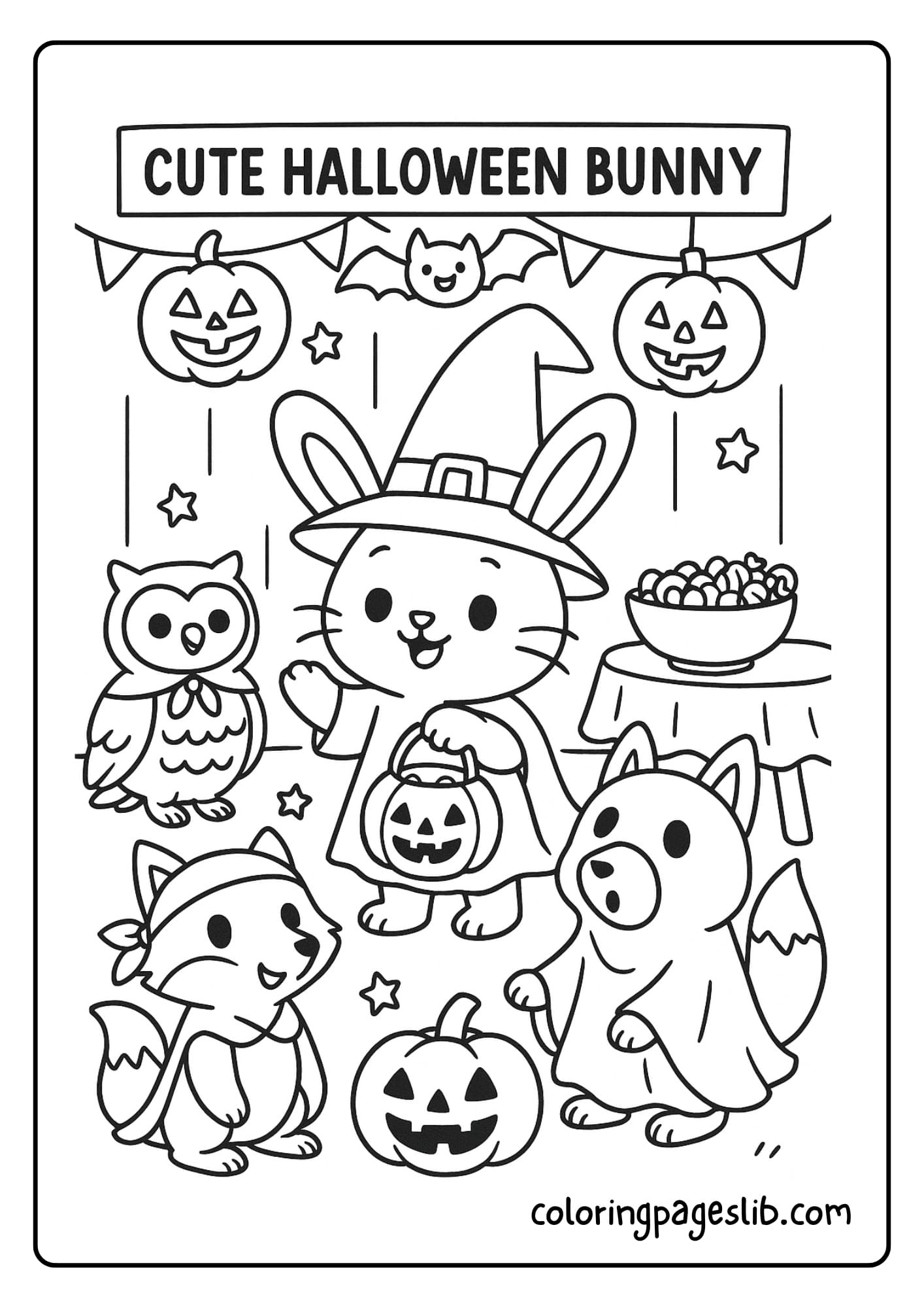 Bunny having a costume party with other woodland animals