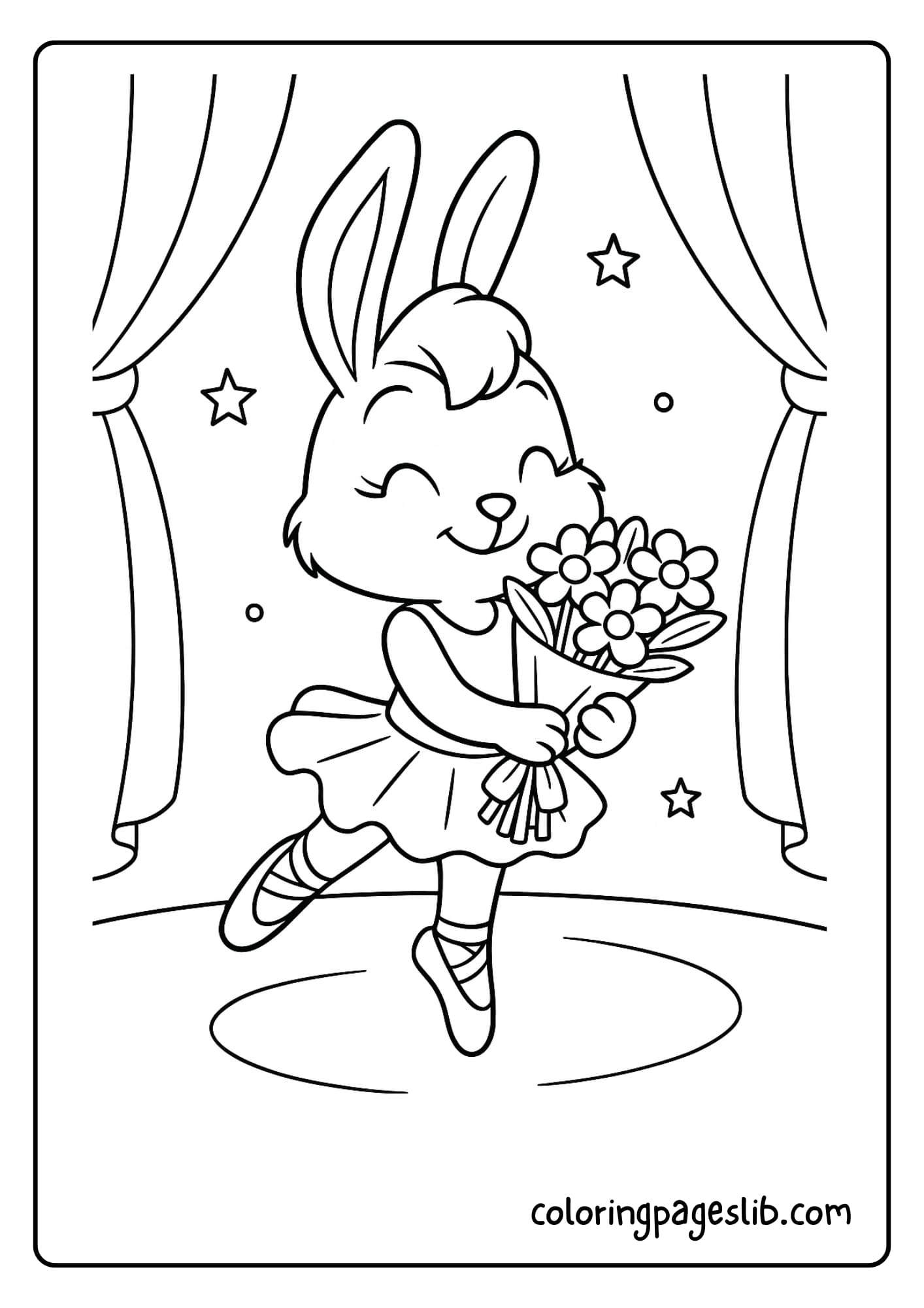 Bunny holding a bouquet after a performance
