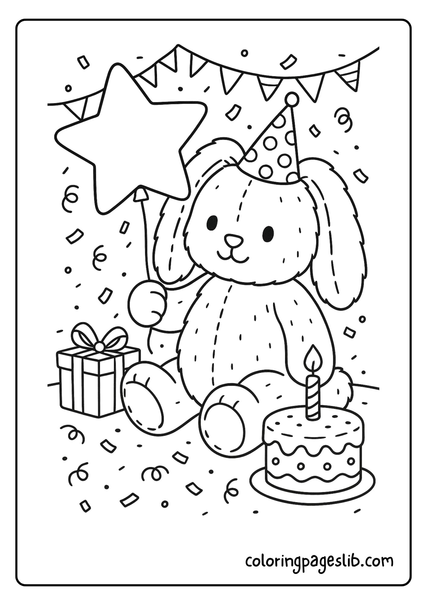Bunny holding a star-shaped balloon at a birthday party