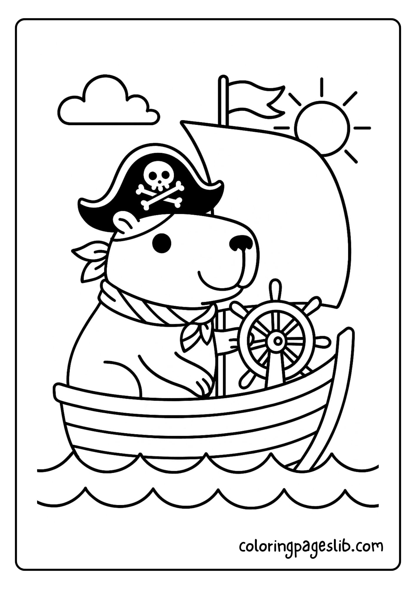 Capybara as a pirate on a boat