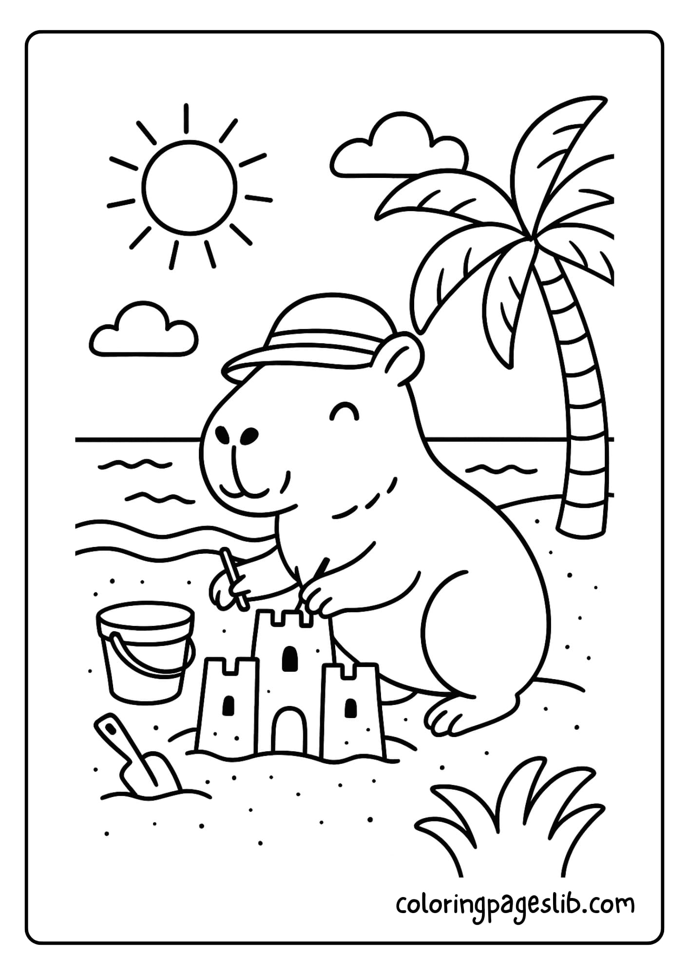 Capybara at the beach building a sandcastle