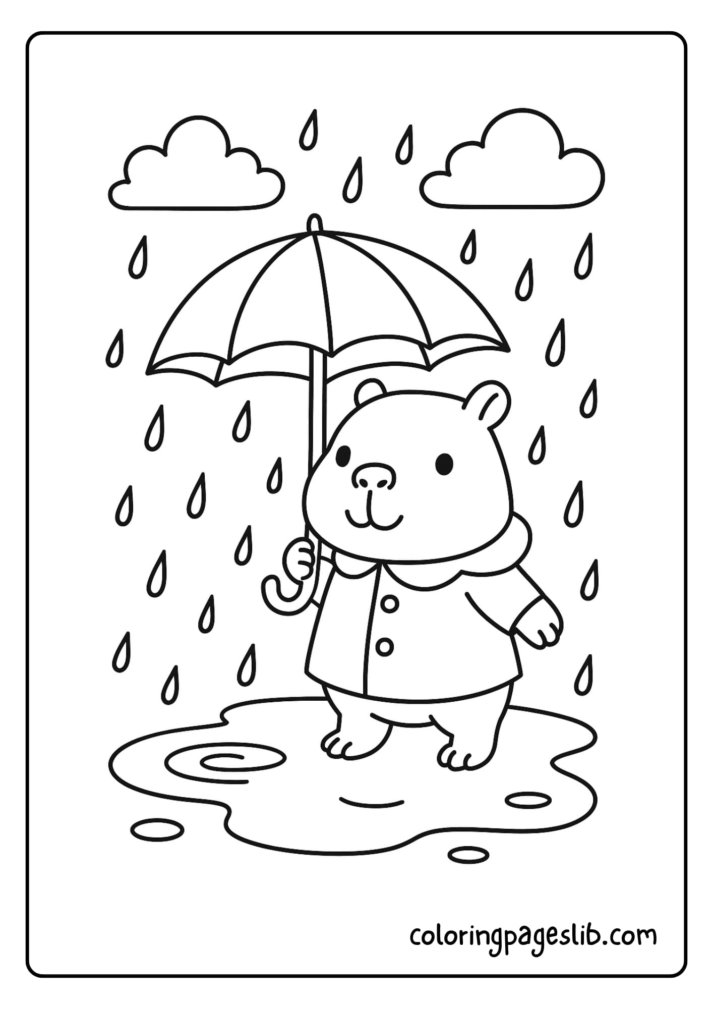 Capybara in a rainy scene with an umbrella