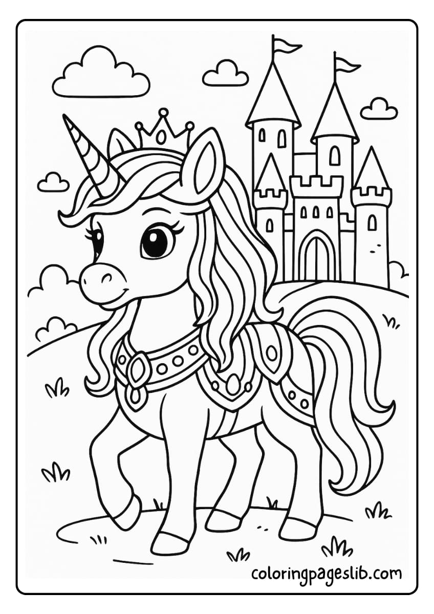 Castle Beauty Unicorn – Princess Unicorn Coloring Pages
