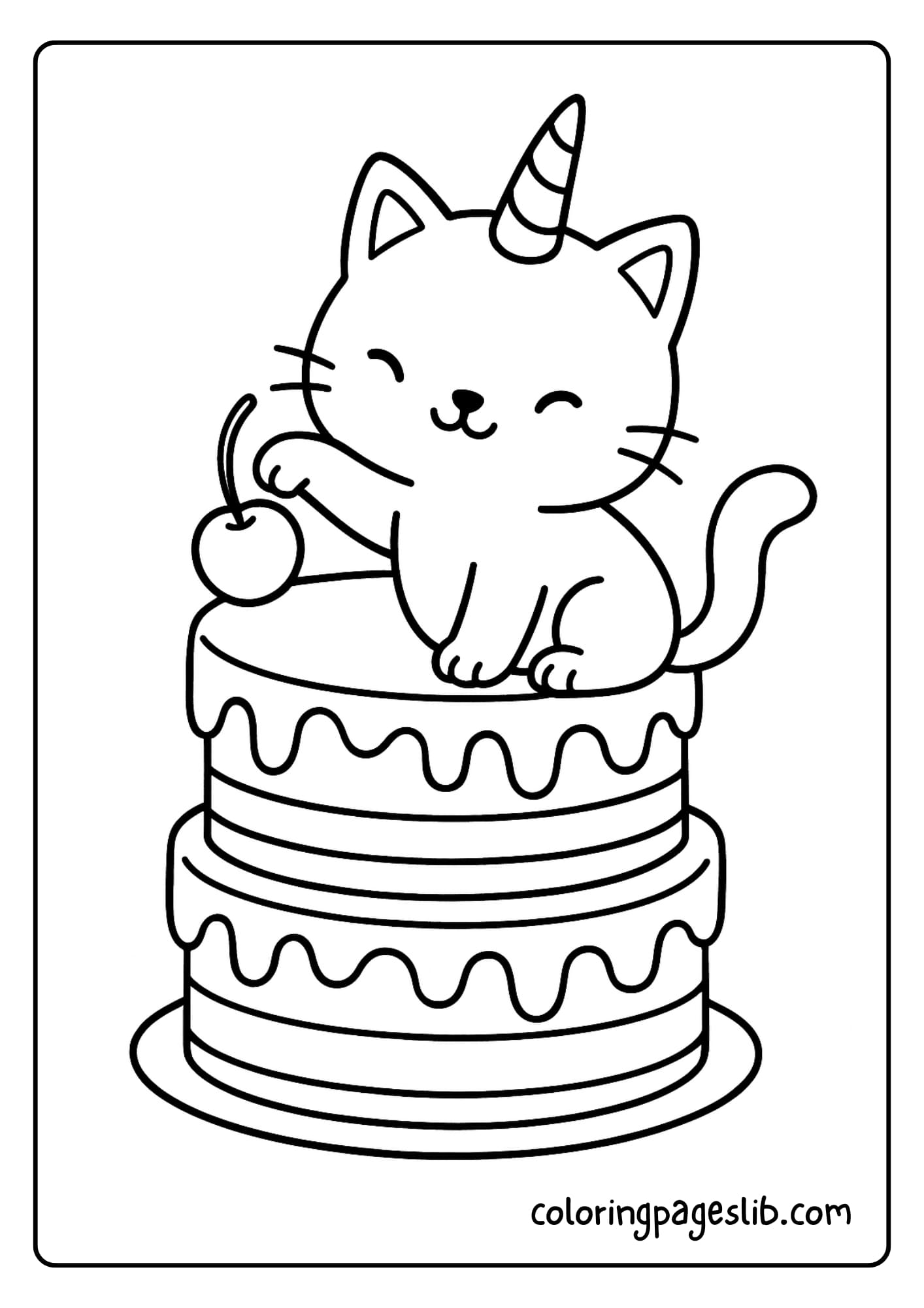 Cat Unicorn Cake Coloring Pages_ Poking the Cherry on Top
