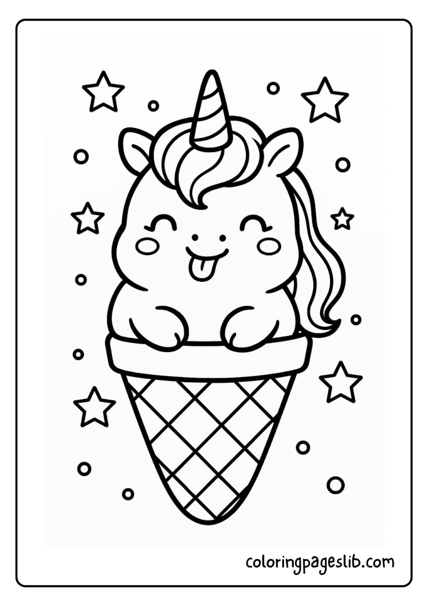 Chubby Cone Cutie – Unicorn Ice Cream Coloring Pages