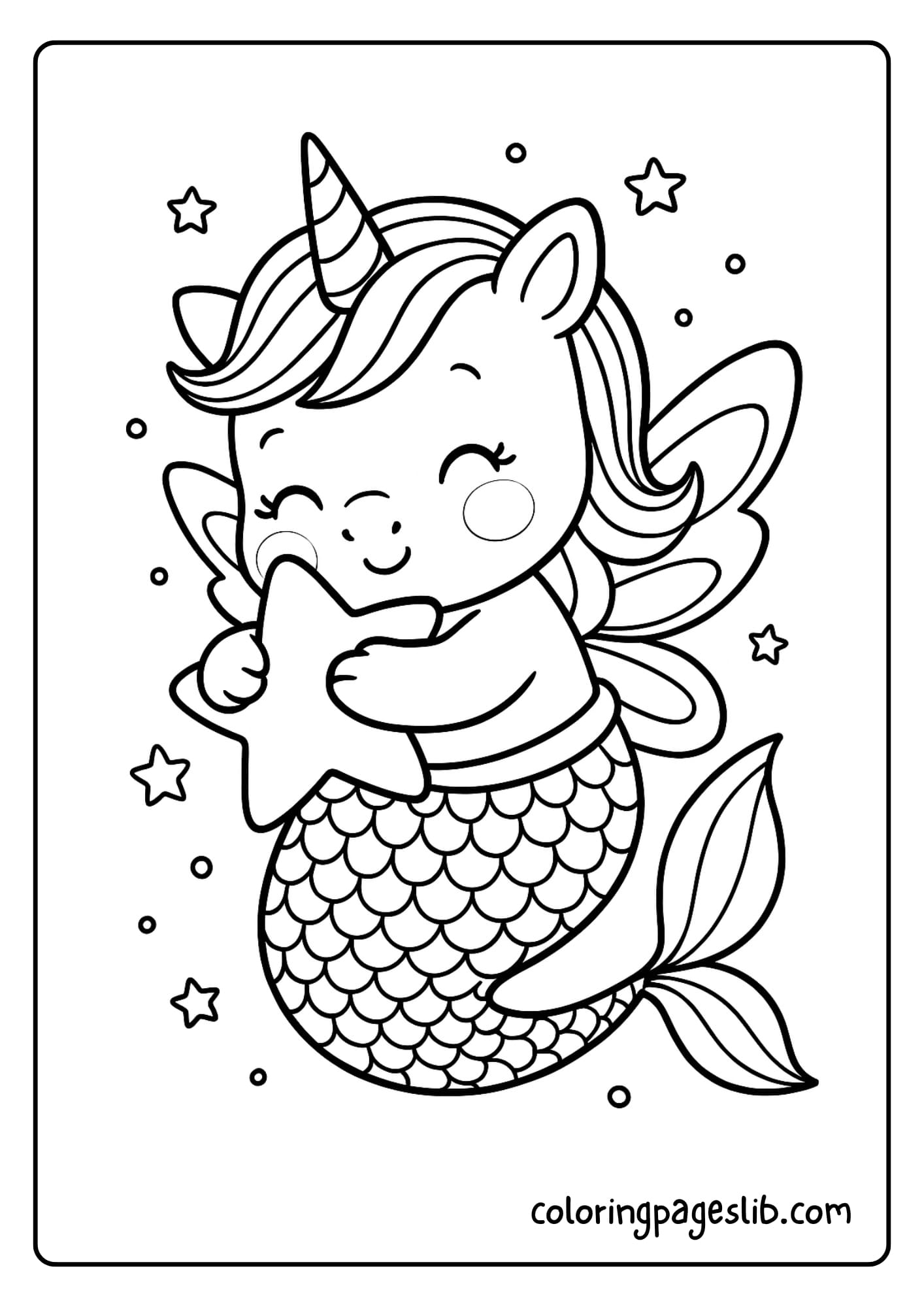 Cuddly Baby Unicorn Mermaid Coloring Pages