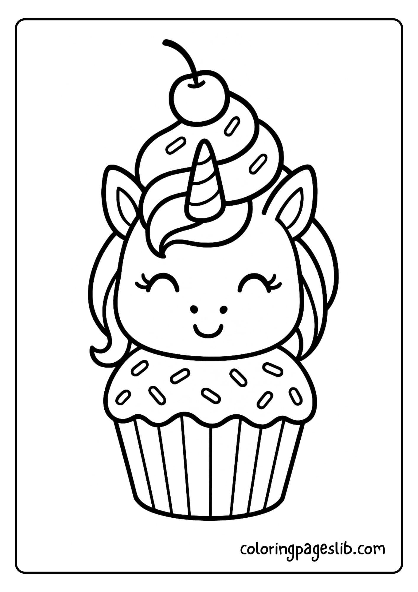 Cupcake Unicorn with Swirled Frosting Mane – Cupcake Unicorn Coloring Pages