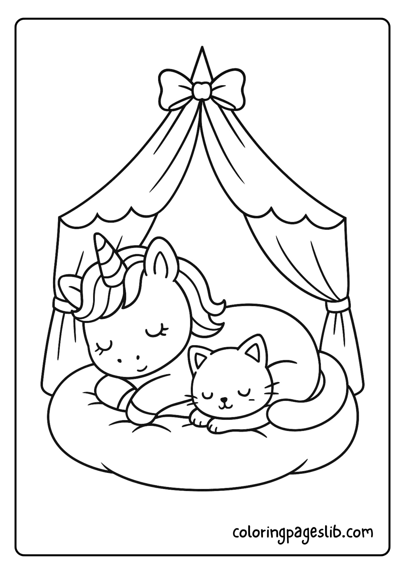 Cute Animal Baby Unicorn Coloring Pages with Cat Friends