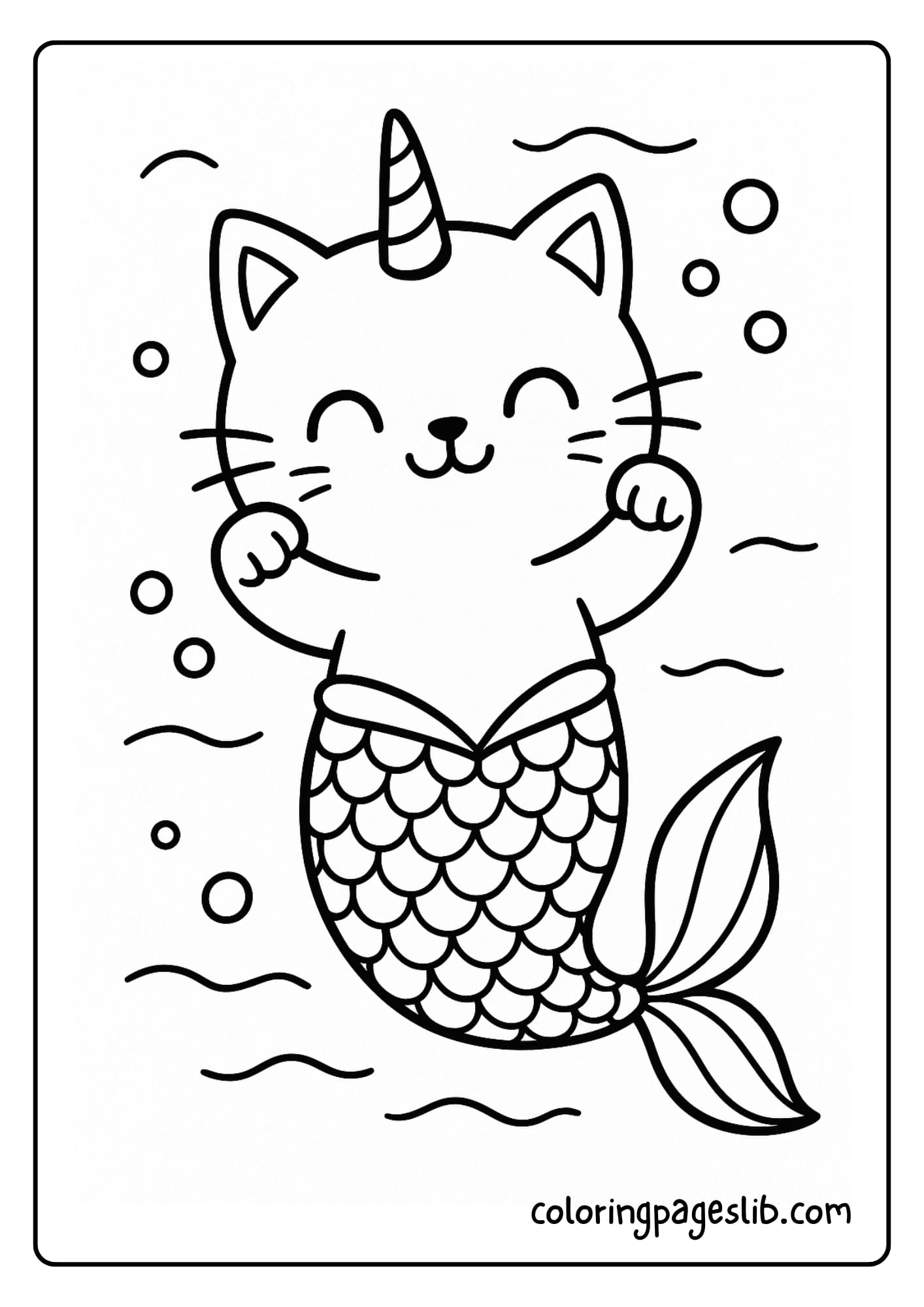Cute Posing Unicorn Kitty Mermaid Coloring Pages