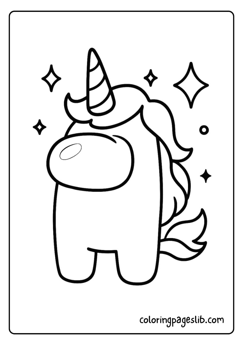 Cute Unicorn Power-Up – Among Us Unicorn Coloring Pages
