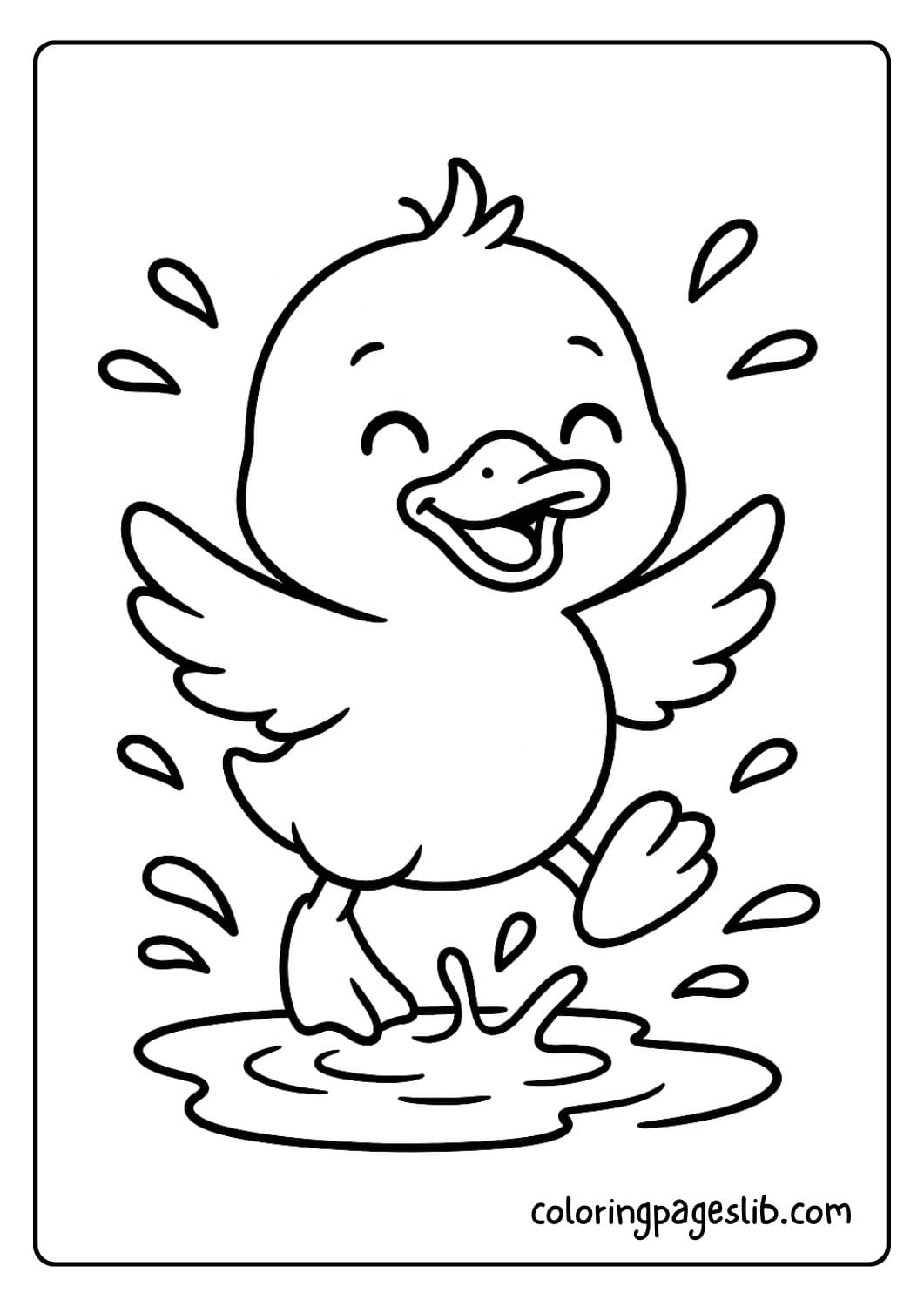 Cute duckling splashing in a puddle