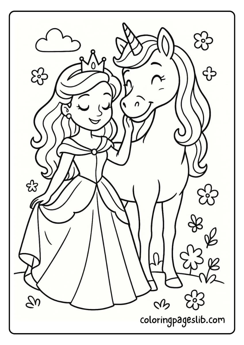 Disney-Style Unicorn Princess – Unicorn Princess Coloring Pages