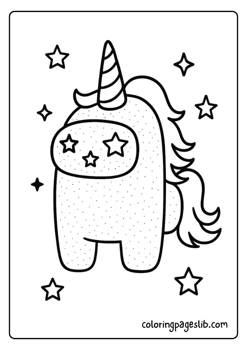 Dreamy Sparkle Suit – Among Us Unicorn Coloring Pages