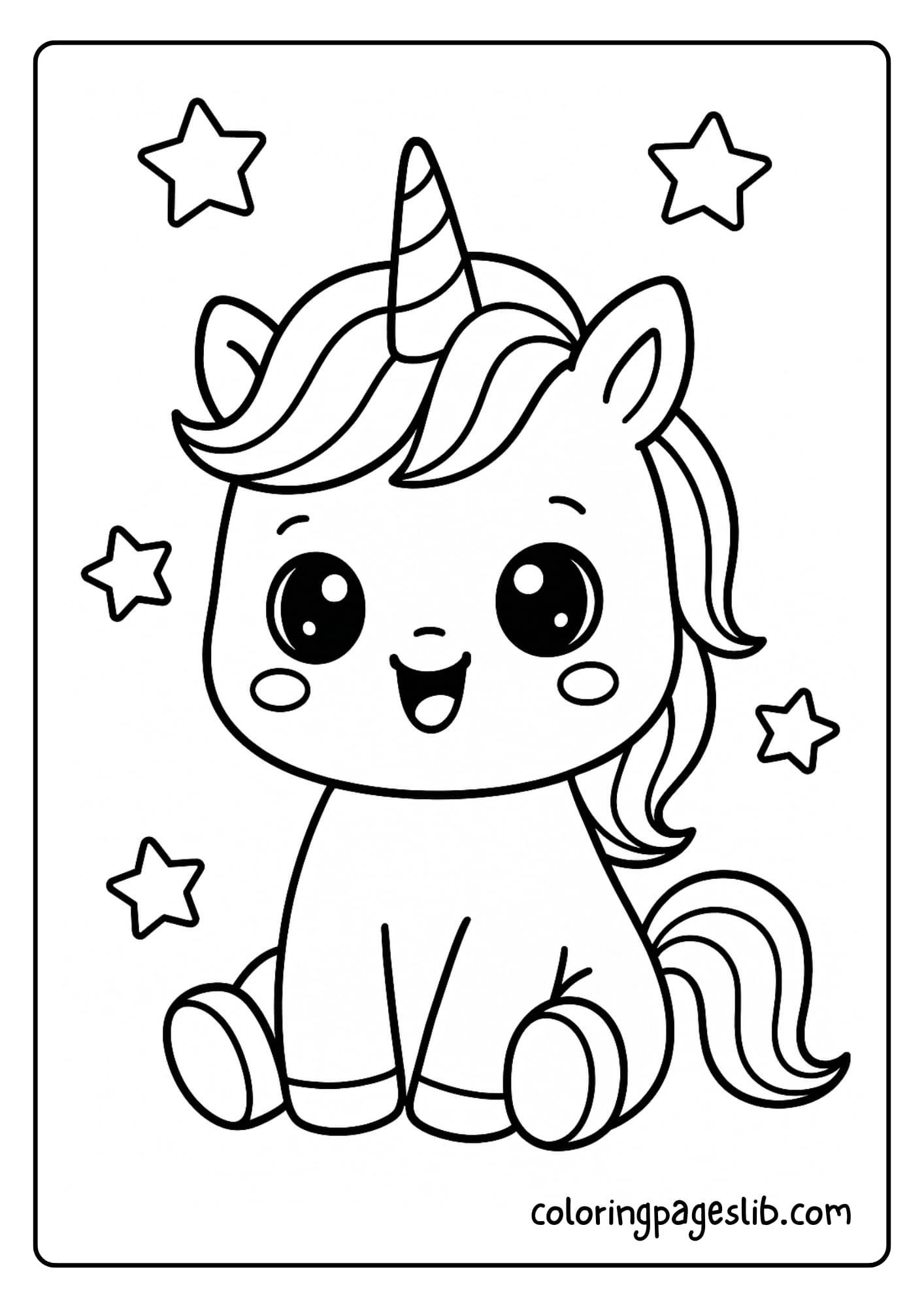 Easy Baby Unicorn Coloring Pages with Kawaii Expressions