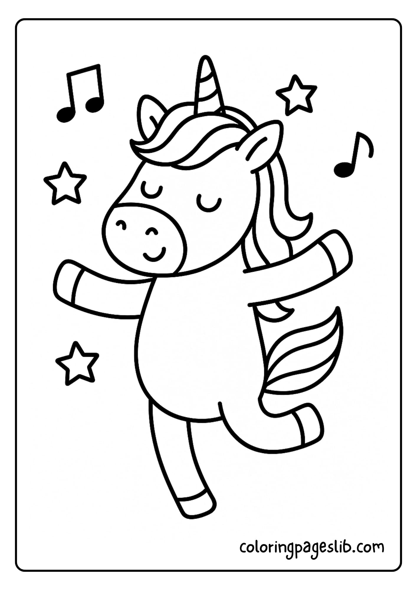 Easy Unicorn Coloring Pages with a Dancing Unicorn