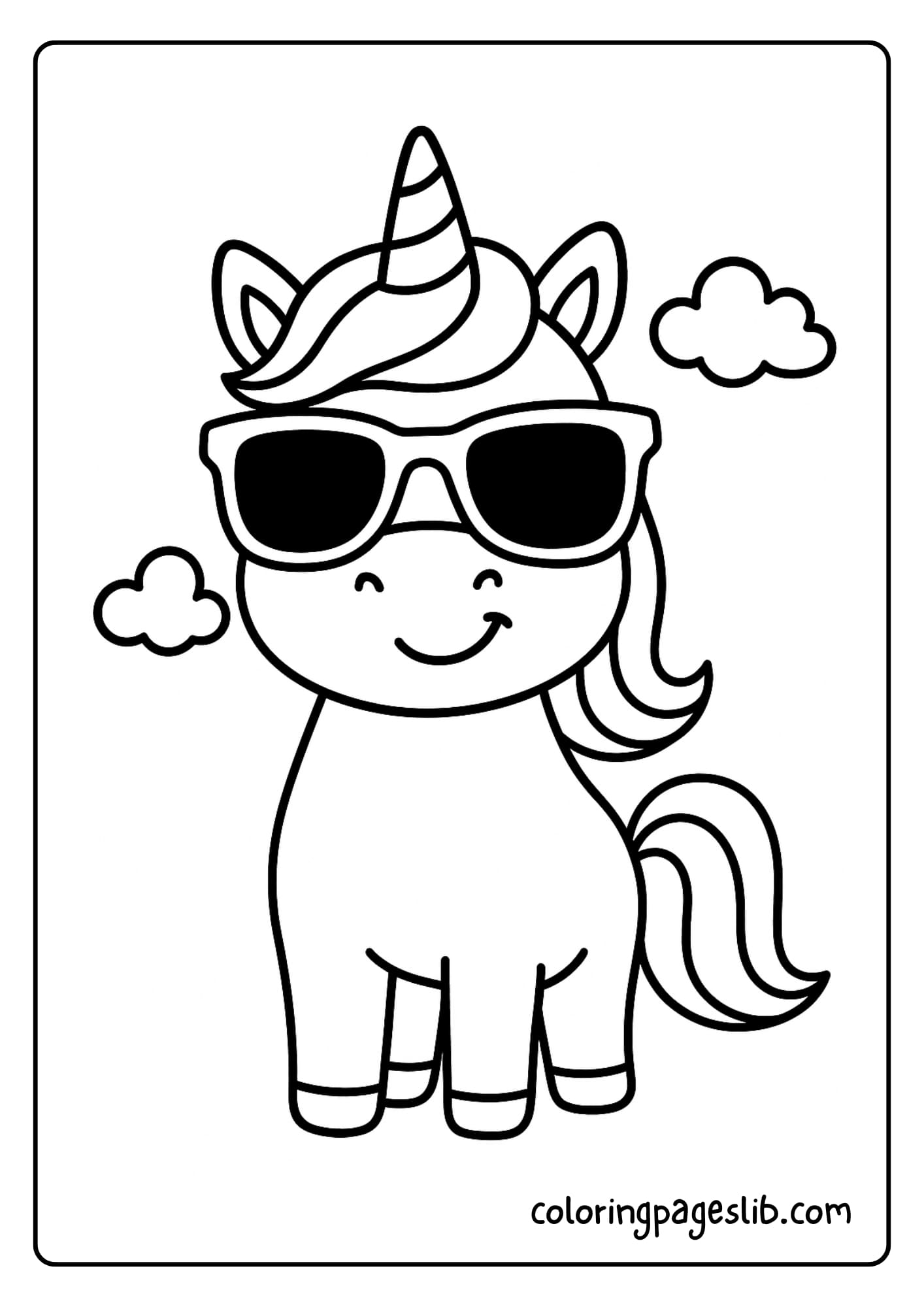 Easy Unicorn Coloring Pages with a Unicorn Wearing Sunglasses