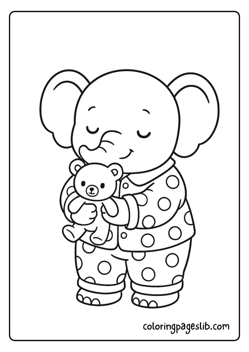 Elephant in pajamas holding a teddy