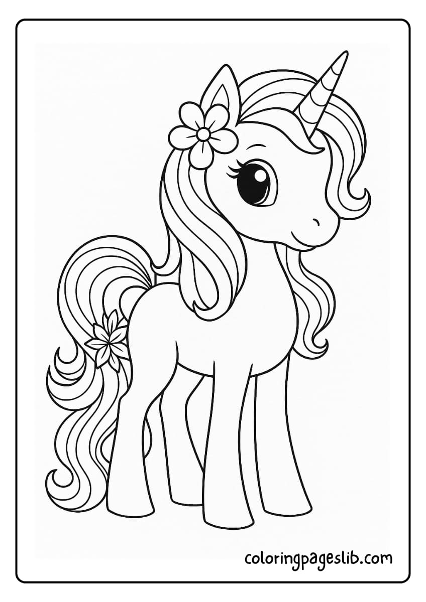 Flower Crowned Friend – Unicorn My Little Pony Coloring Pages