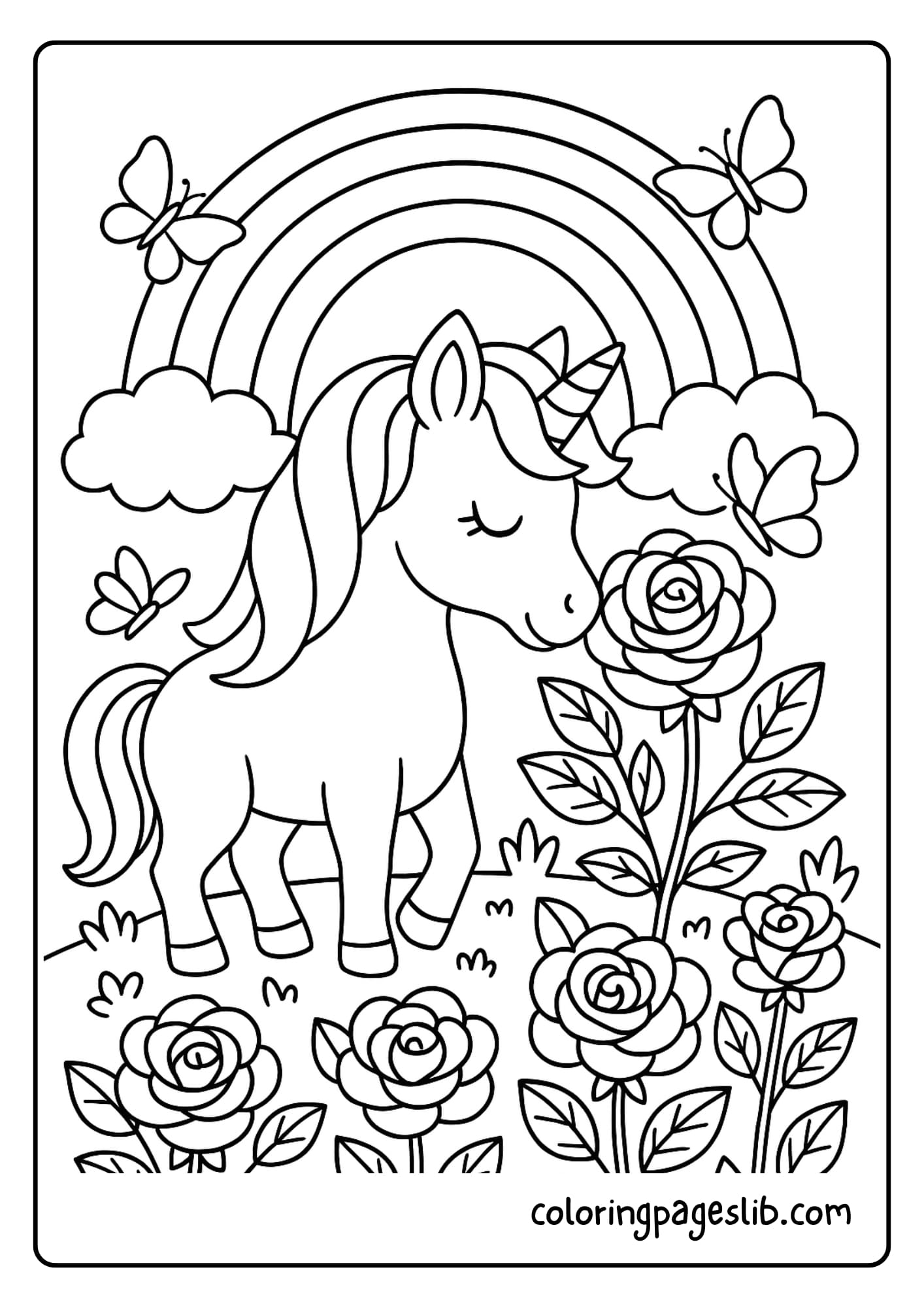 Flower Garden Rainbow Unicorn Coloring Pages – Smelling Rainbow Roses