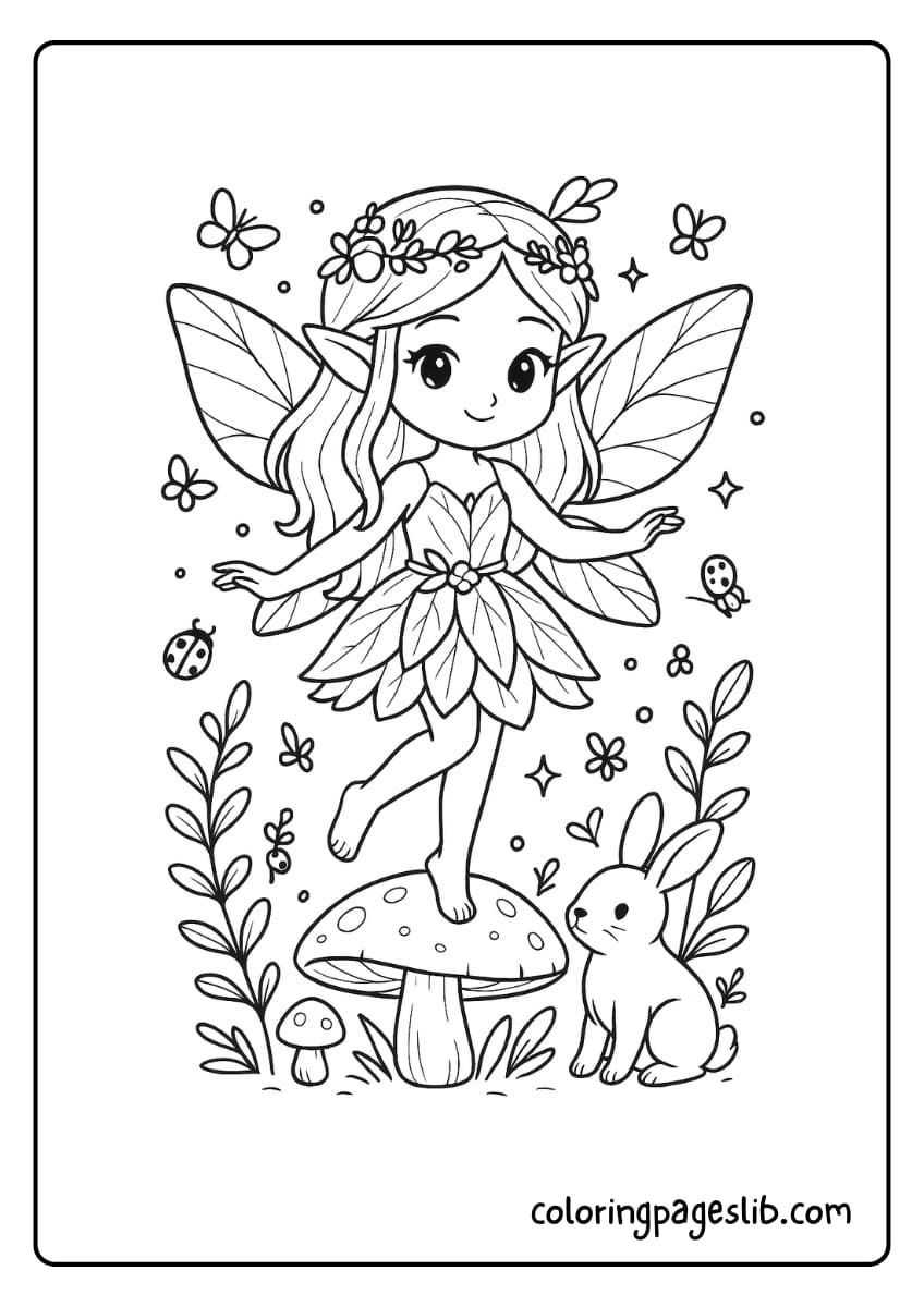 Forest Whimsy – Woodland Forest Fairy Coloring Page