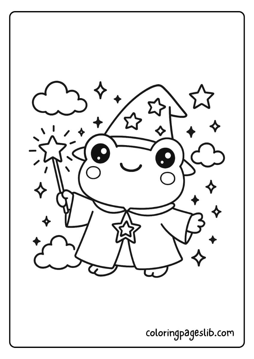 Frog dressed as a wizard casting a star spell