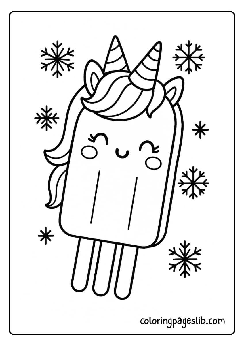 Frozen Friend – Unicorn Popsicle Coloring Page