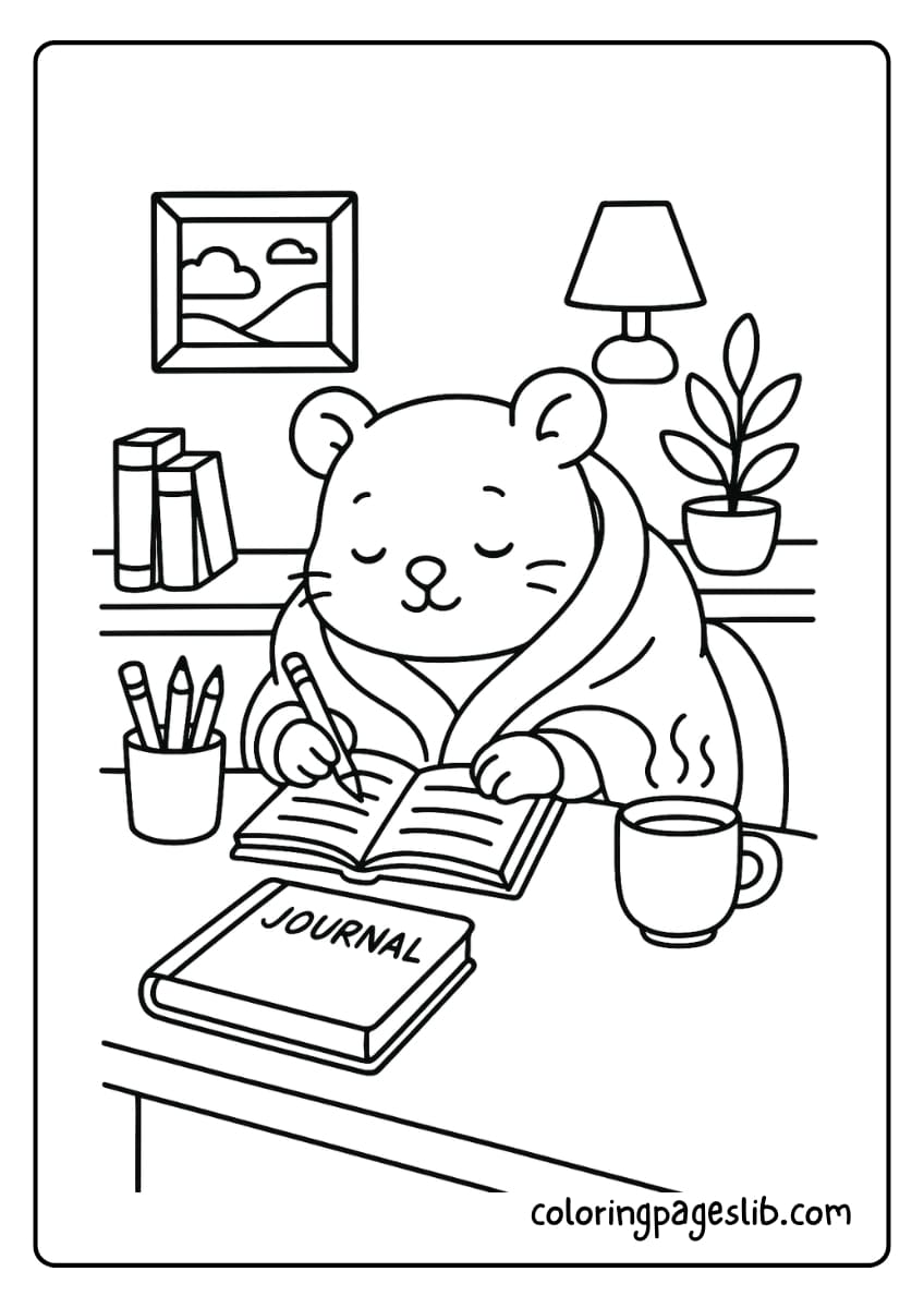Hamster journaling with cozy desk setup
