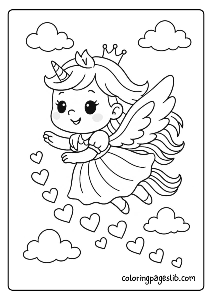 Heart of the Sky – Flying Unicorn Princess Coloring Pages