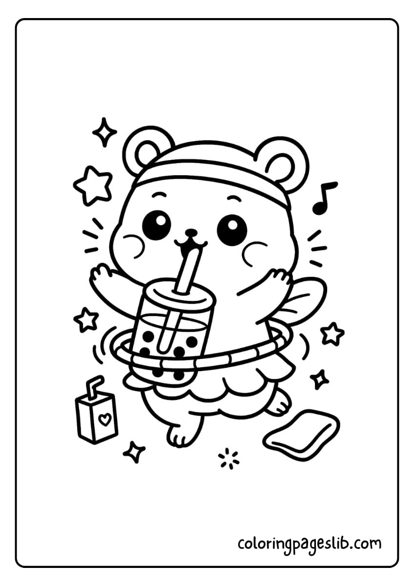 Hula Hoop Joy – Kawaii Hula Hooping Hamster Coloring Page