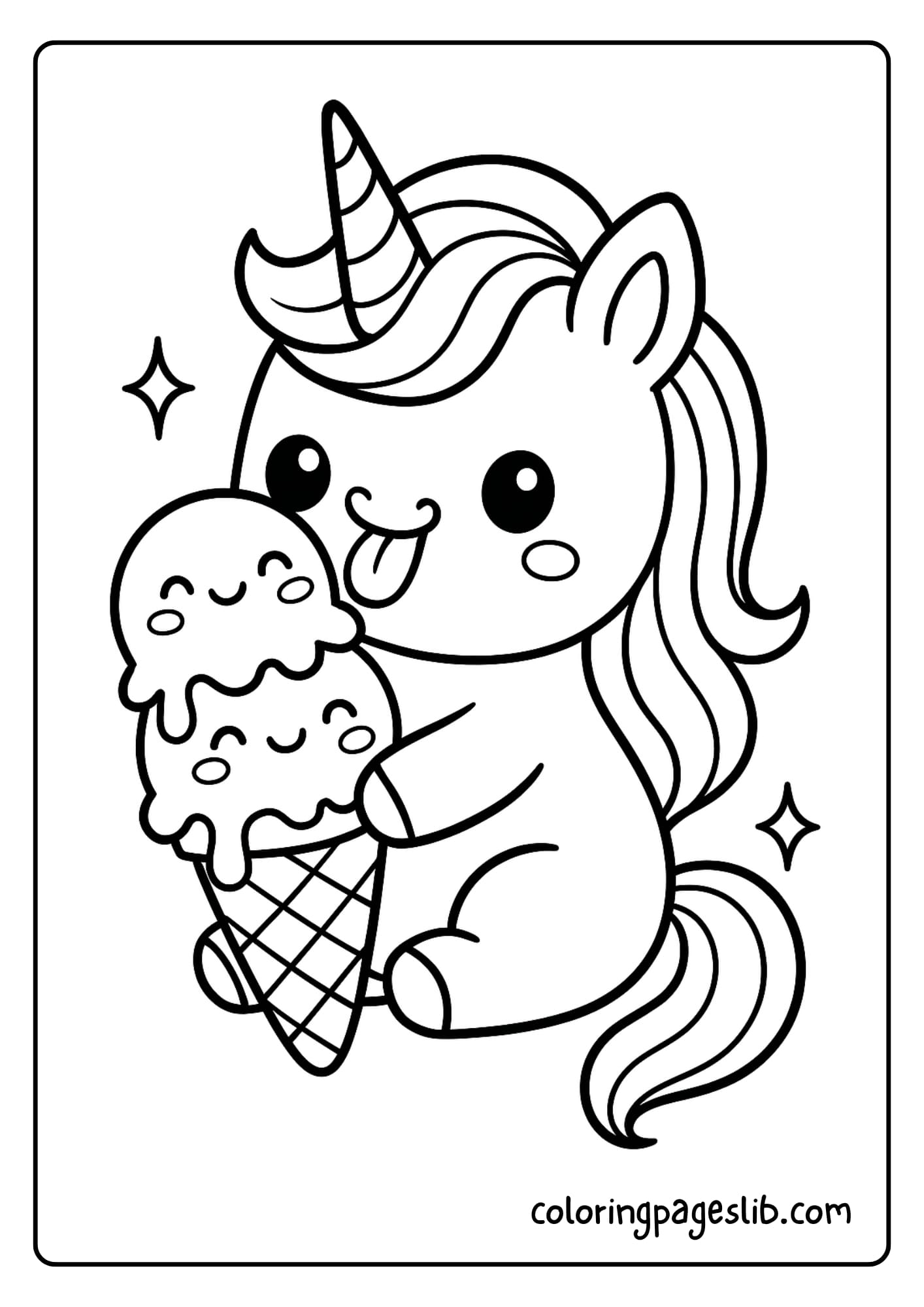 Kawaii Ice Cream Unicorn Coloring Pages