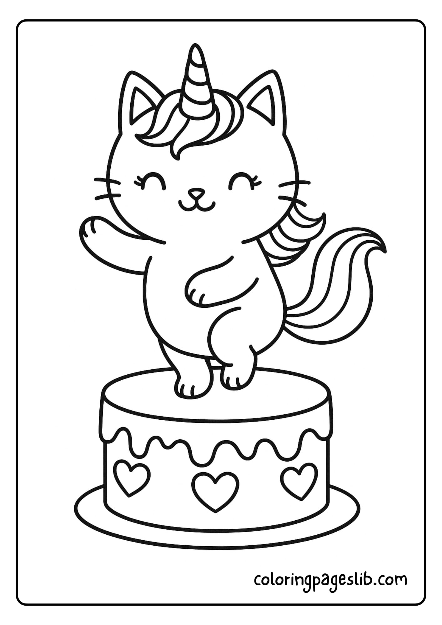 Magical Cat Unicorn Cake Coloring Pages_ Balanced on One Cake Layer
