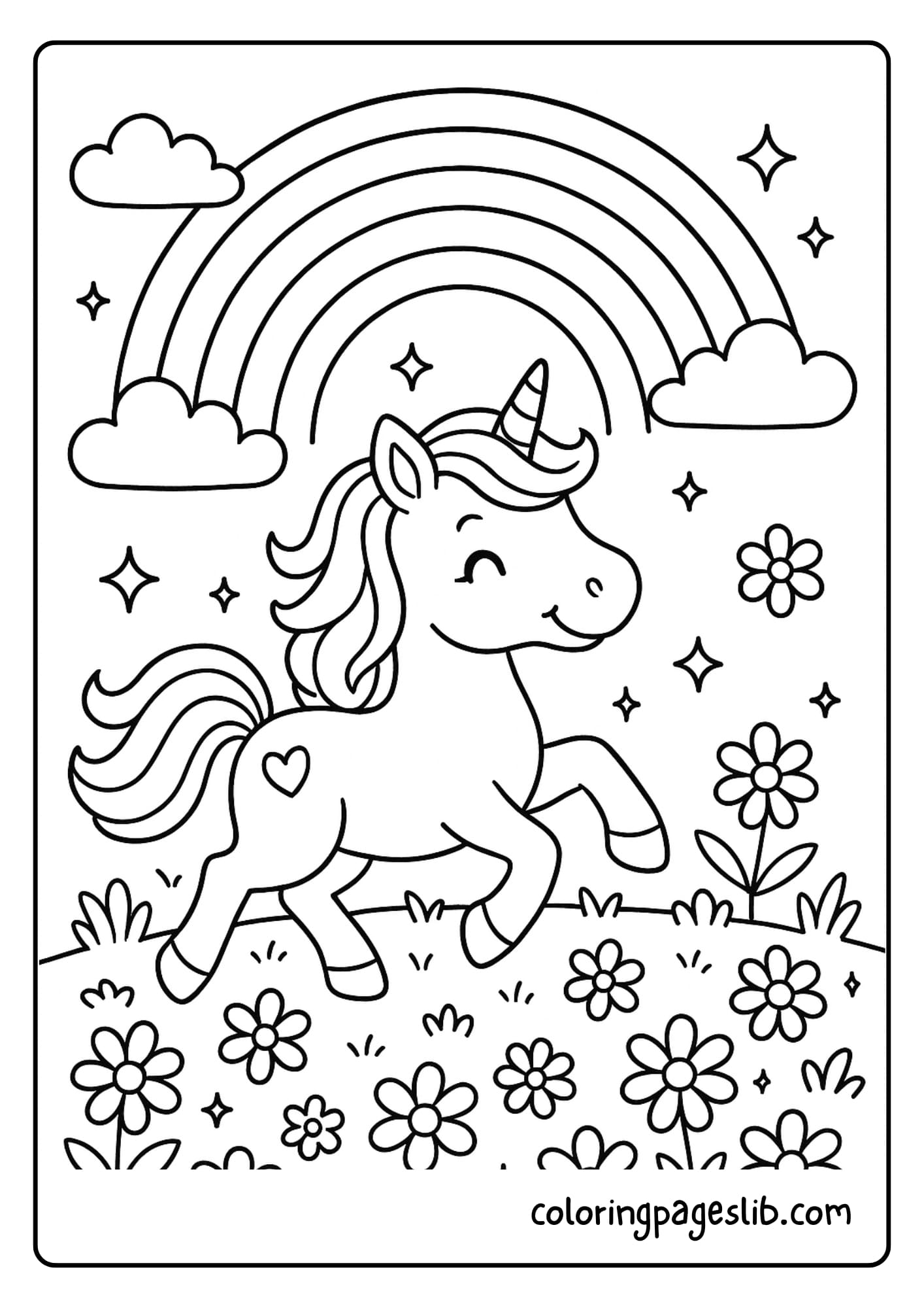Magical Rainbow Unicorn Coloring Pages – Prancing in Rainbow Fields