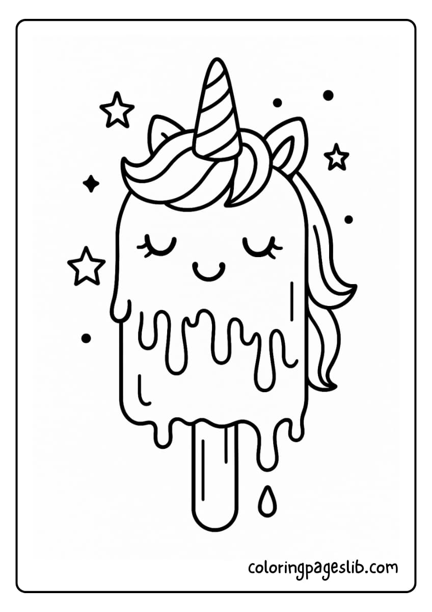 Melty Magic – Unicorn Popsicle Coloring Page