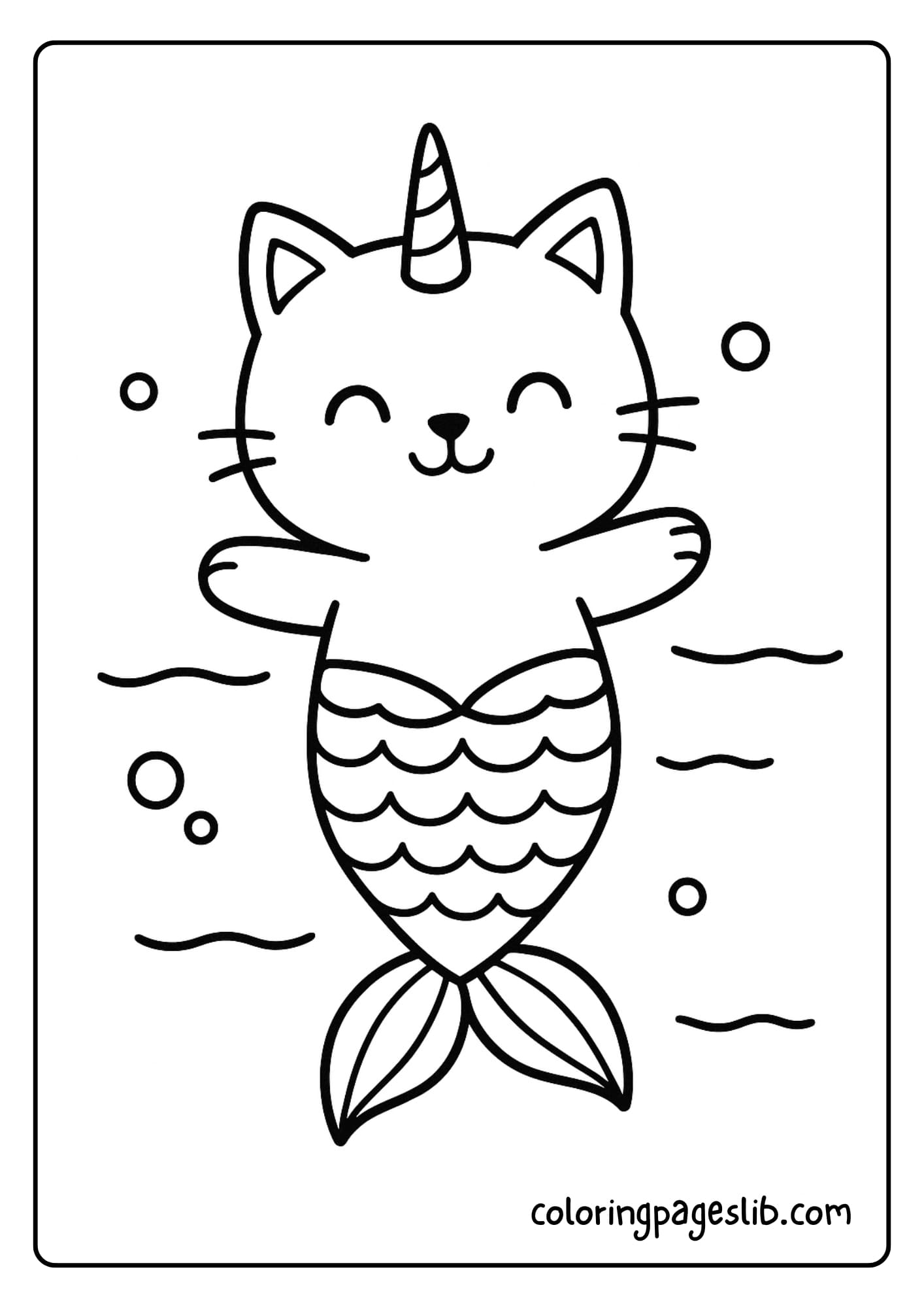 Mermaid Cat Unicorn Coloring Pages_ Floating with a Smile