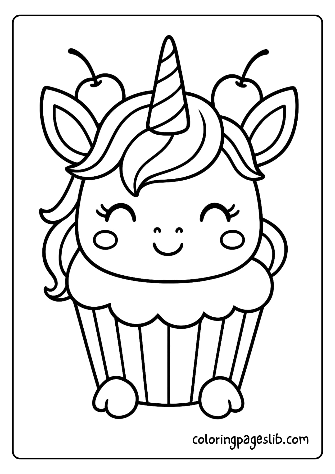 Mini Cupcake Unicorn with Cherry Ears – Cupcake Unicorn Coloring Pages