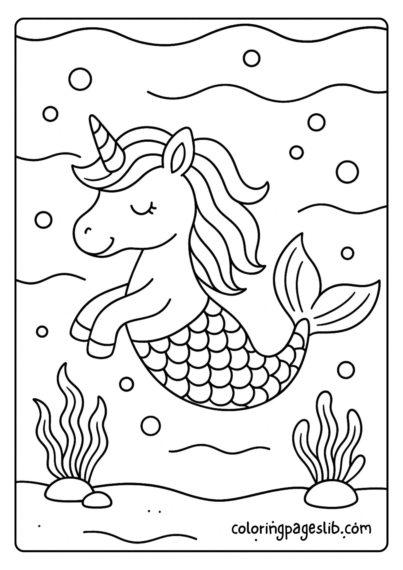 Ocean Dream Mermaid Unicorn Coloring Page