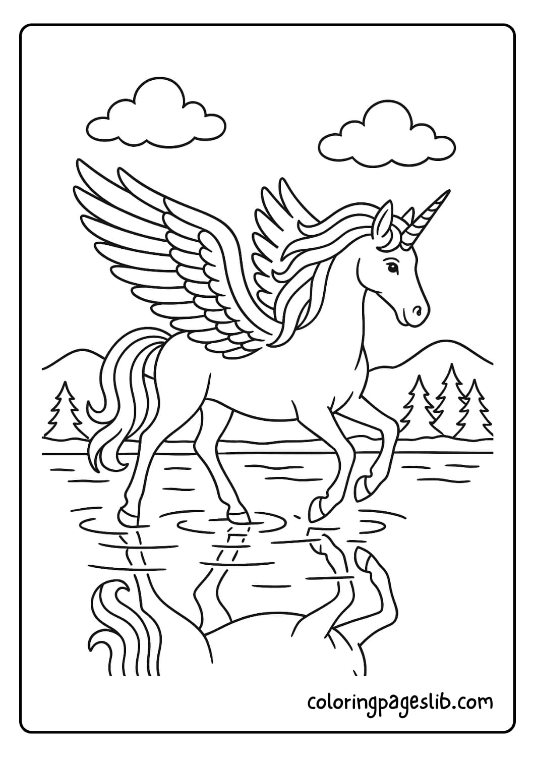 Pegasus Unicorn Flying Over a Lake